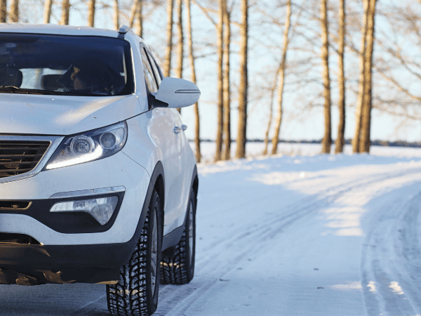 Car traveling on icy road