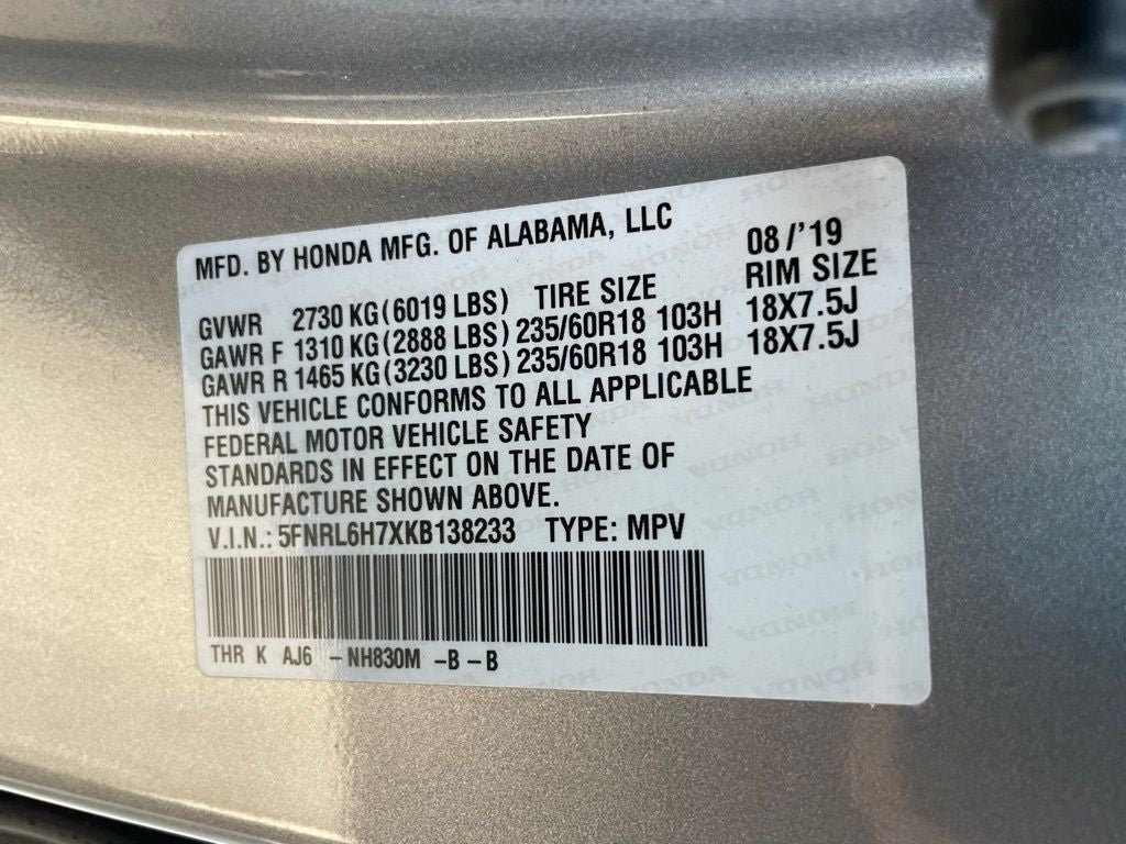 2019 Honda Odyssey EX-L - ENTERTAINMENT SYSTEM / MOONROOF