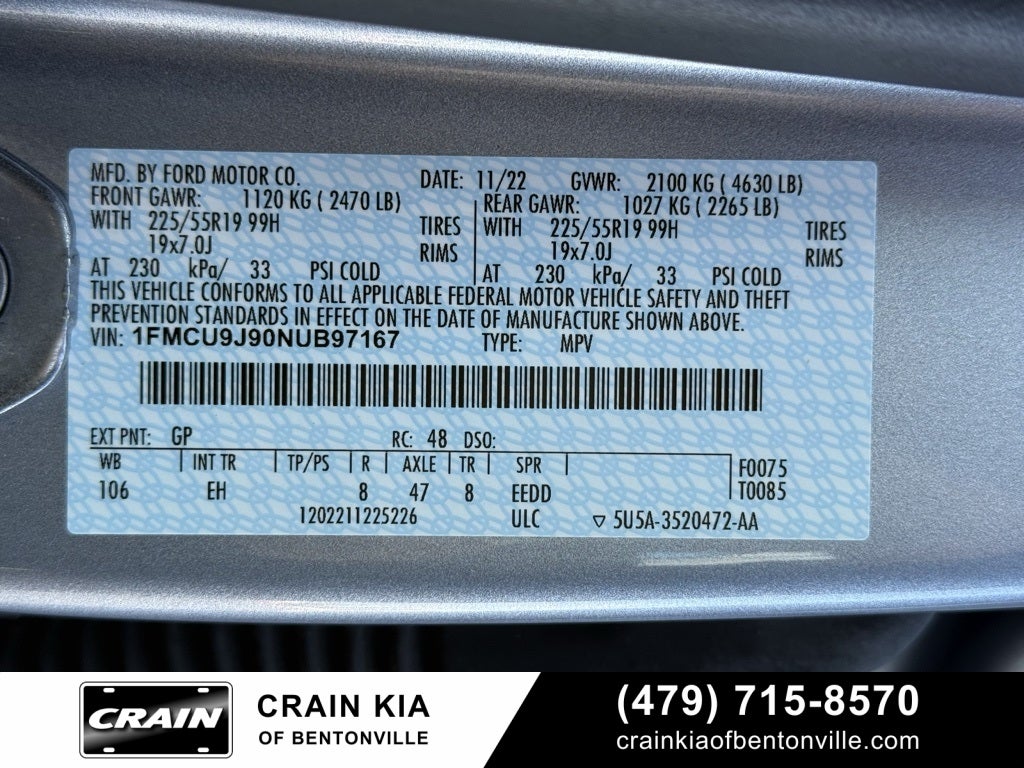 2022 Ford Escape Titanium - AWD / PANORAMIC SUNROOF / CLEAN CARFAX