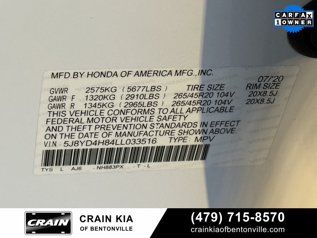 2020 Acura MDX Advance SH-AWD / SUNROOF / CARFAX ONE OWNER