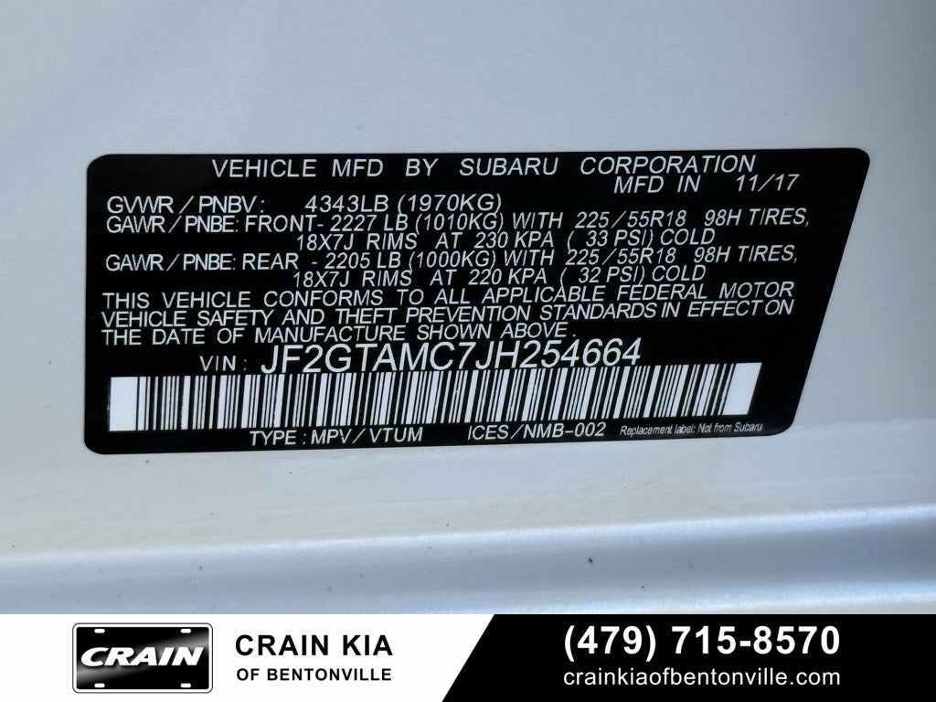 2018 Subaru Crosstrek 2.0i Limited - AWD / SUNROOF